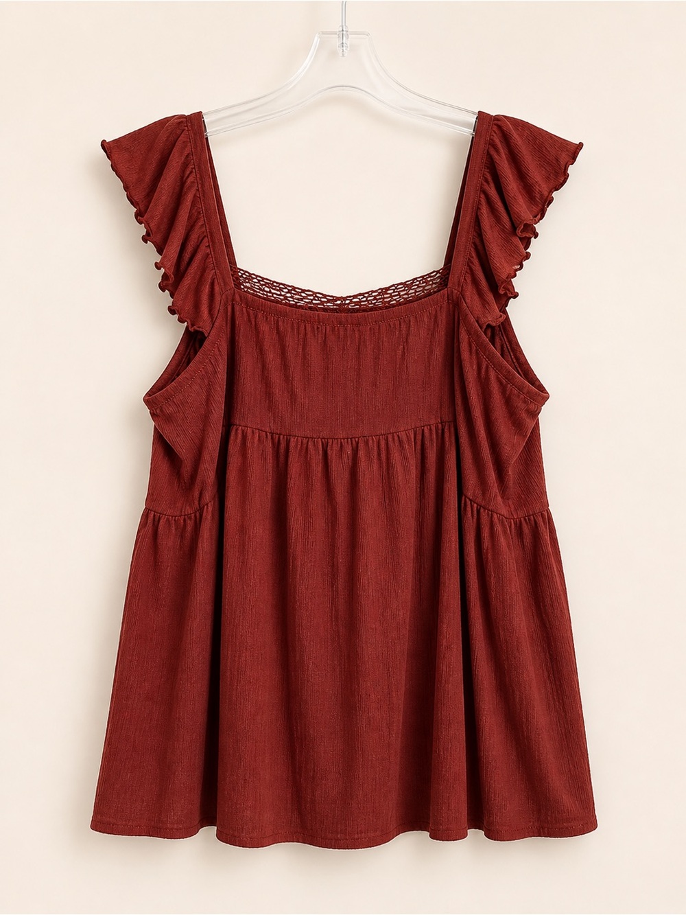 Torrid Lace Babydoll Top 3X (22-24) Fired Brick Flutter Sleeve Boho Blouse NWT - Picture 3 of 4